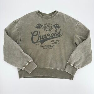 Hybrid Apparel Chevrolet Graphic Sweatshirt Womens Small Olive Mineral Wash GM